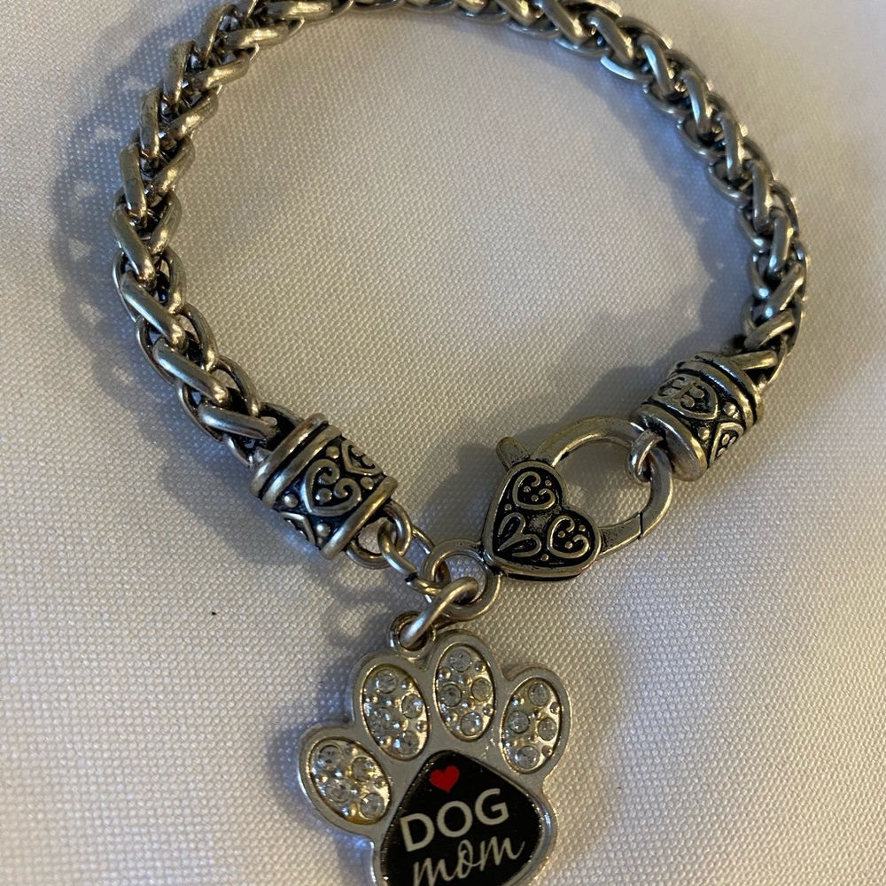 Charm Bracelet Silver-tone Cable Metal Dog Mom